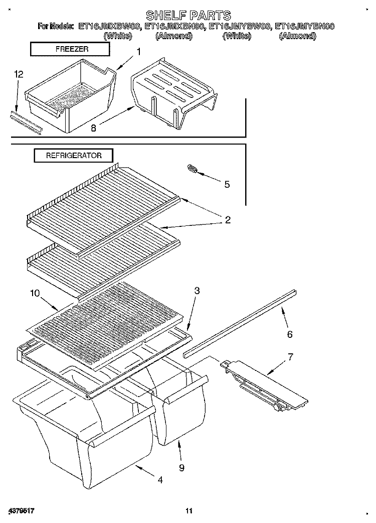 SHELF, LIT/OPTIONAL Diagram and Parts List for ET16JMXBN00  Whirlpool Refrigerator