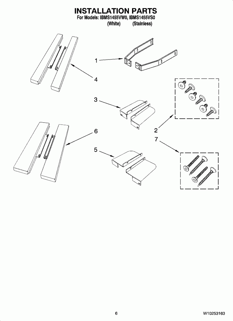 INSTALLATION PARTS Diagram and Parts List for IBMS1455VW0  Whirlpool Microwave