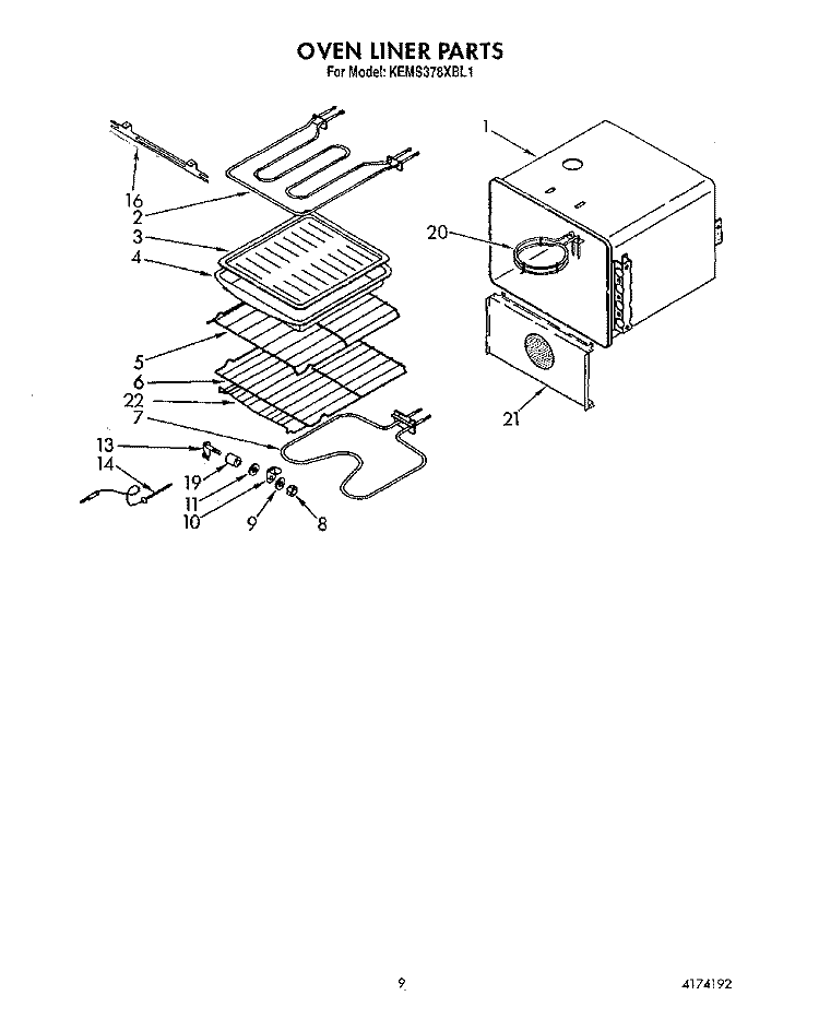 OVEN LINER Diagram and Parts List for KEMS378XWH1  KitchenAid Wall Oven