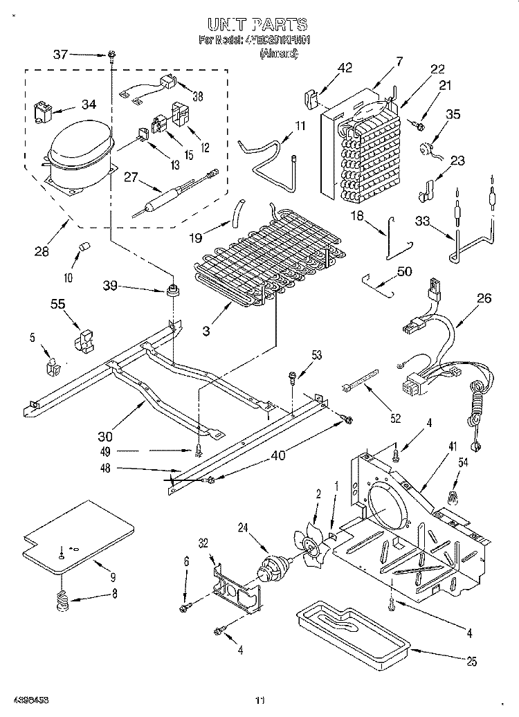 UNIT Diagram and Parts List for 4YED20TKFN01  Whirlpool Refrigerator
