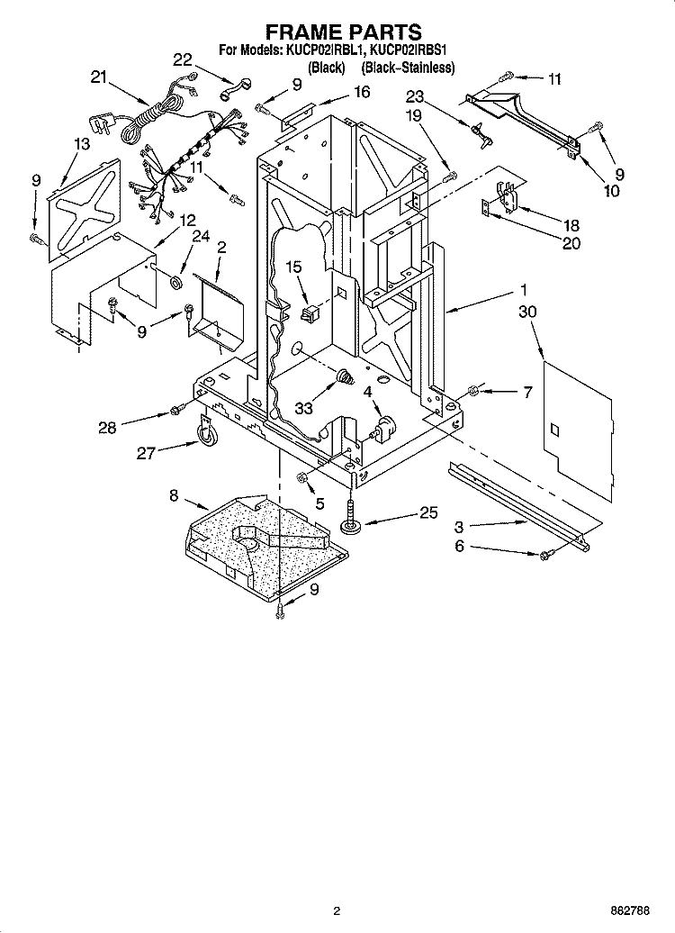 FRAME PARTS Diagram and Parts List for KUCP02IRBL1  KitchenAid Trash Compactor