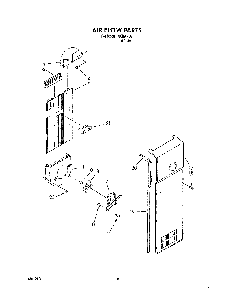AIR FLOW Diagram and Parts List for 3XRA700  Whirlpool Refrigerator