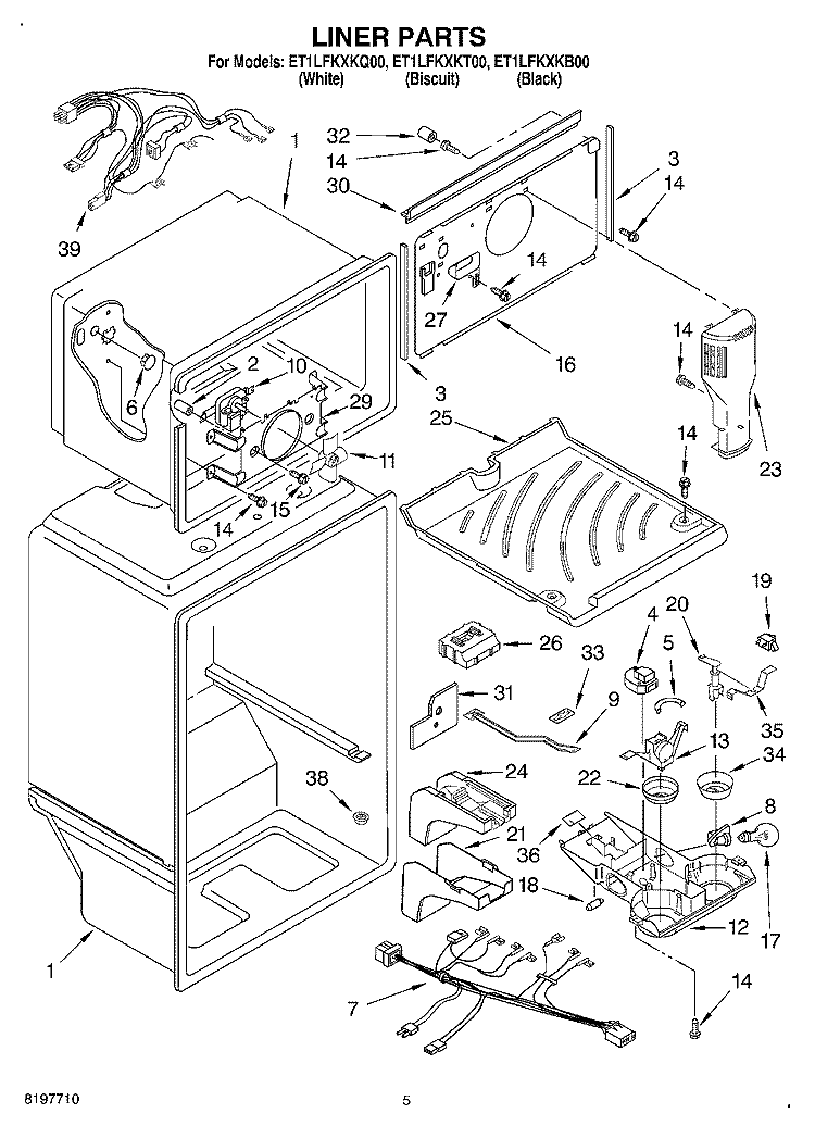 LINER Diagram and Parts List for ET1LFKXKQ00  Whirlpool Refrigerator