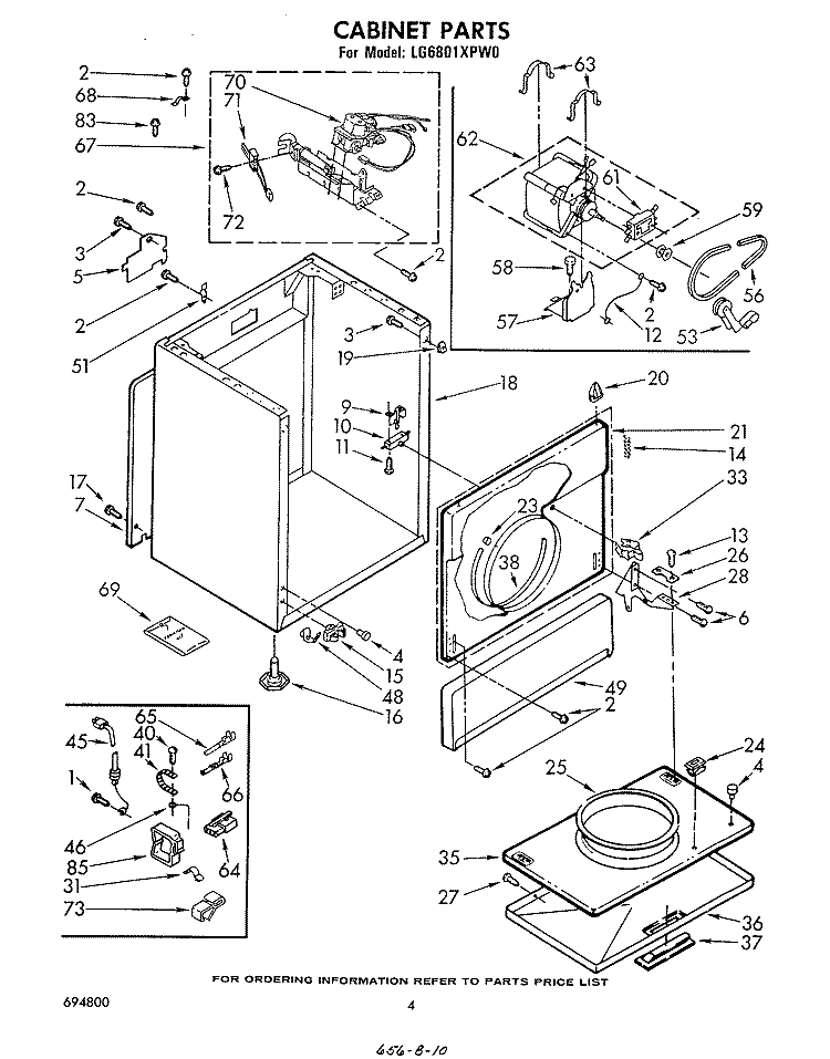 CABINET Diagram and Parts List for LG6801XPW0  Whirlpool Dryer