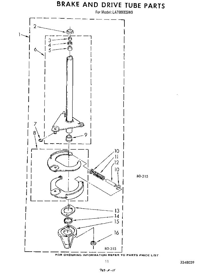 BRAKE AND DRIVE TUBE Diagram and Parts List for LA7000XSW0  Whirlpool Washer