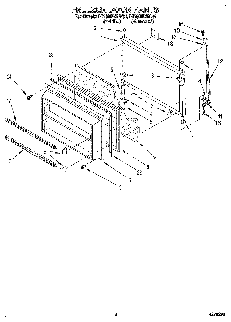 FREEZER DOOR Diagram and Parts List for RT18HDXBL01  Roper Refrigerator