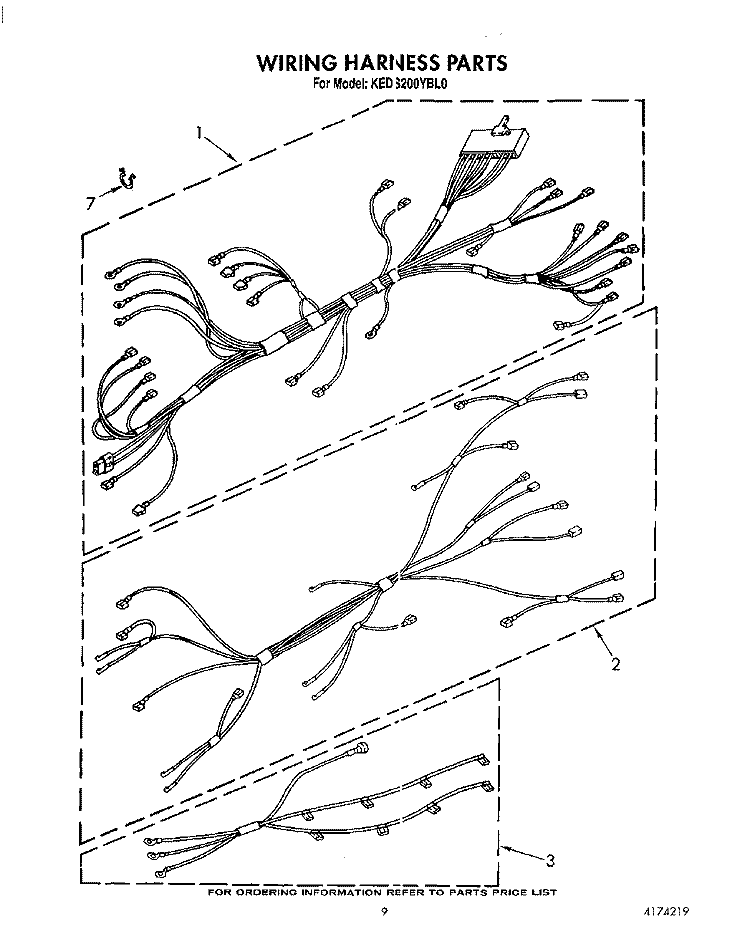 WIRING HARNESS Diagram and Parts List for KEDS200YWH0  KitchenAid Range