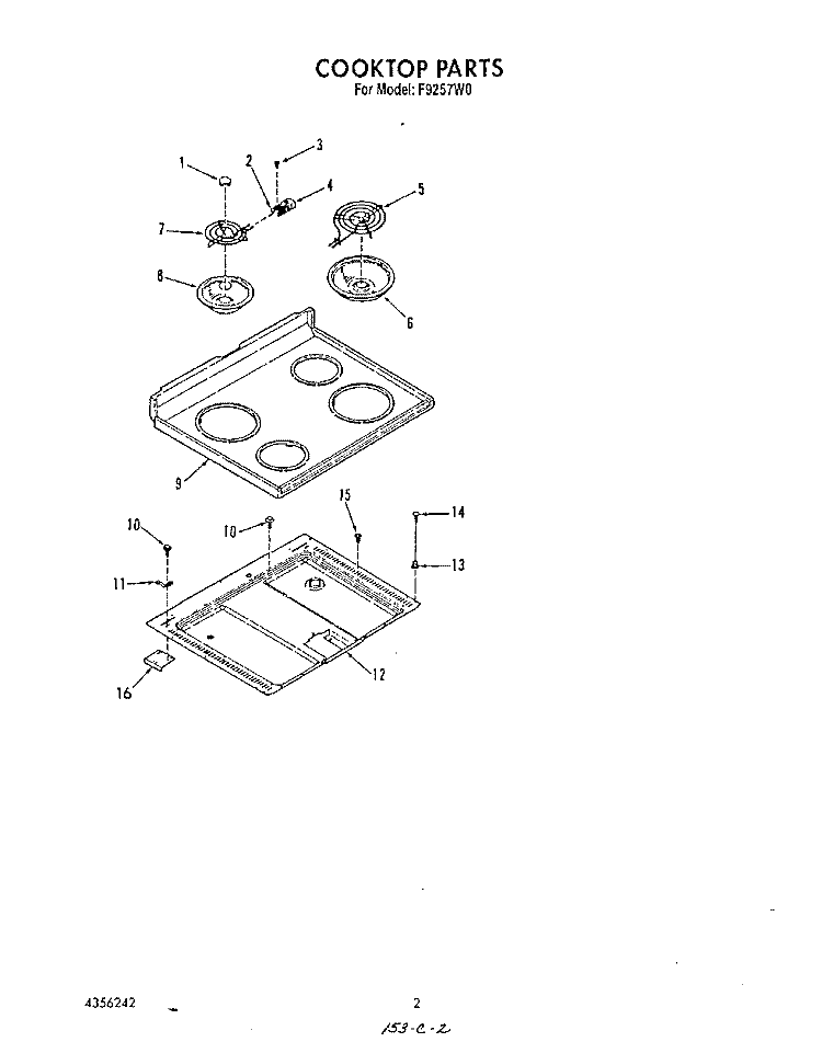 COOK TOP Diagram and Parts List for F9257W0  Roper Range