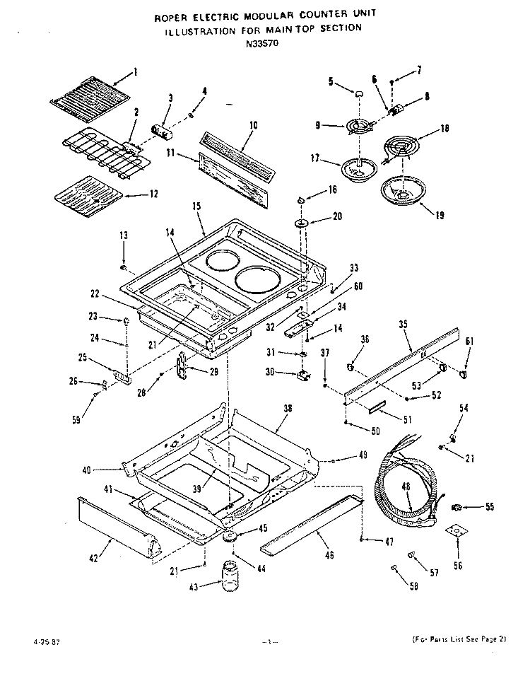 MAIN TOP Diagram and Parts List for N3357W0  Roper Range