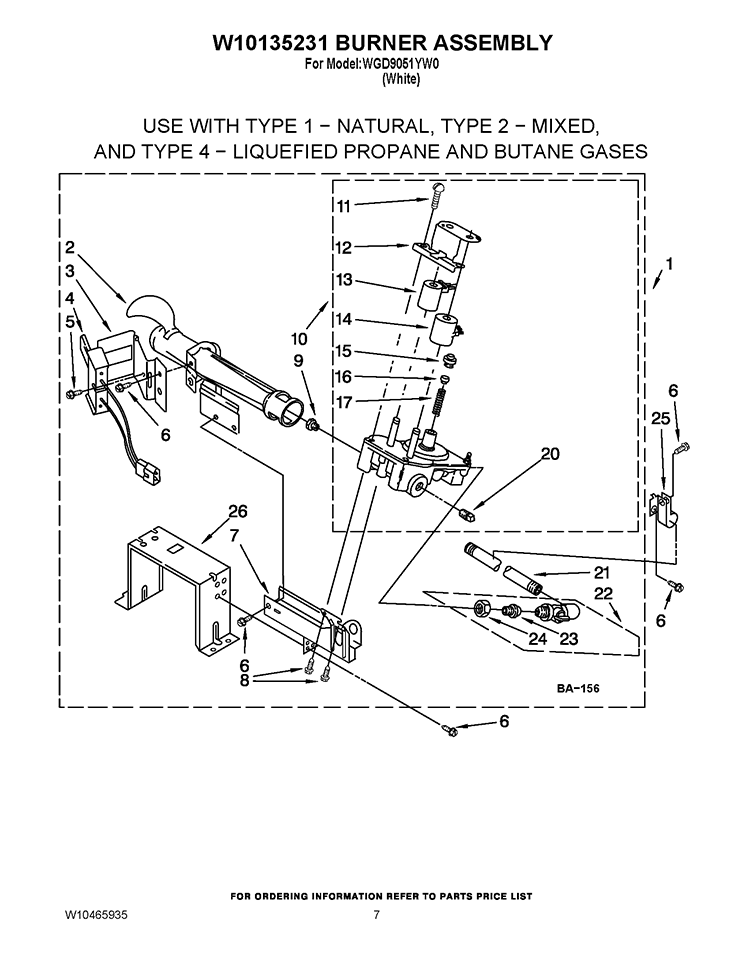W10135231 BURNER ASSEMBLY Diagram and Parts List for WGD9051YW0  Whirlpool Dryer