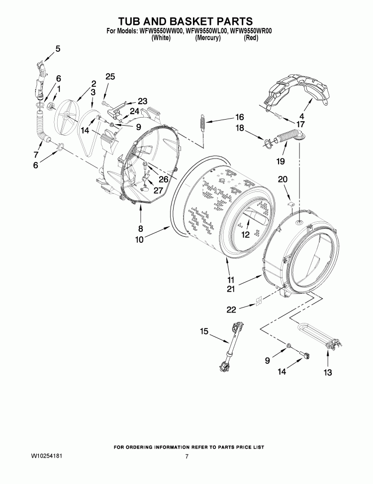 TUB AND BASKET PARTS Diagram and Parts List for WFW9550WW00  Whirlpool Washer