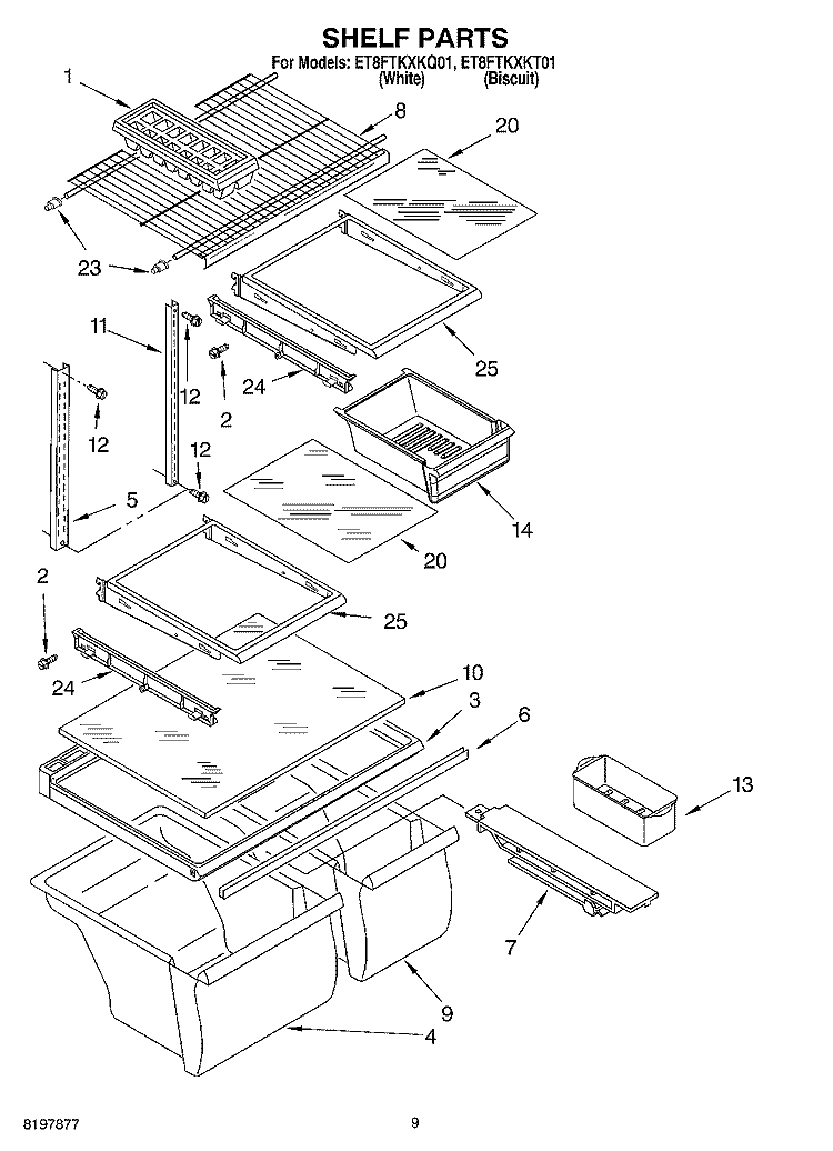 SHELF, OPTIONAL Diagram and Parts List for ET8FTKXKT01  Whirlpool Refrigerator