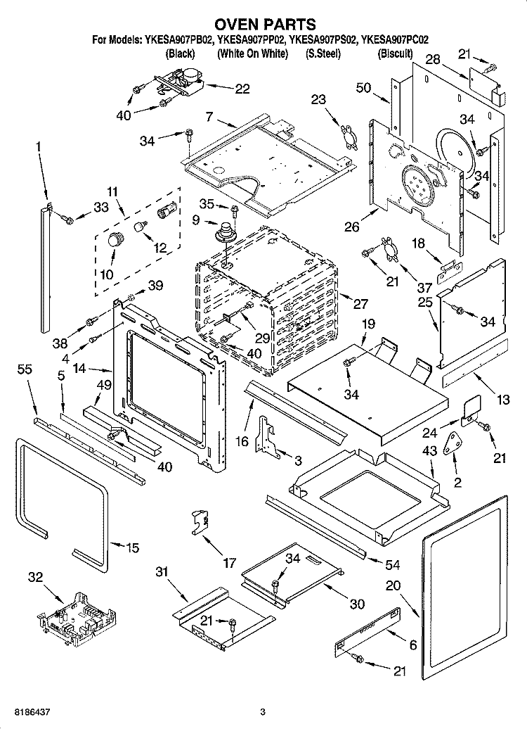OVEN PARTS Diagram and Parts List for YKESA907PS02  KitchenAid Range