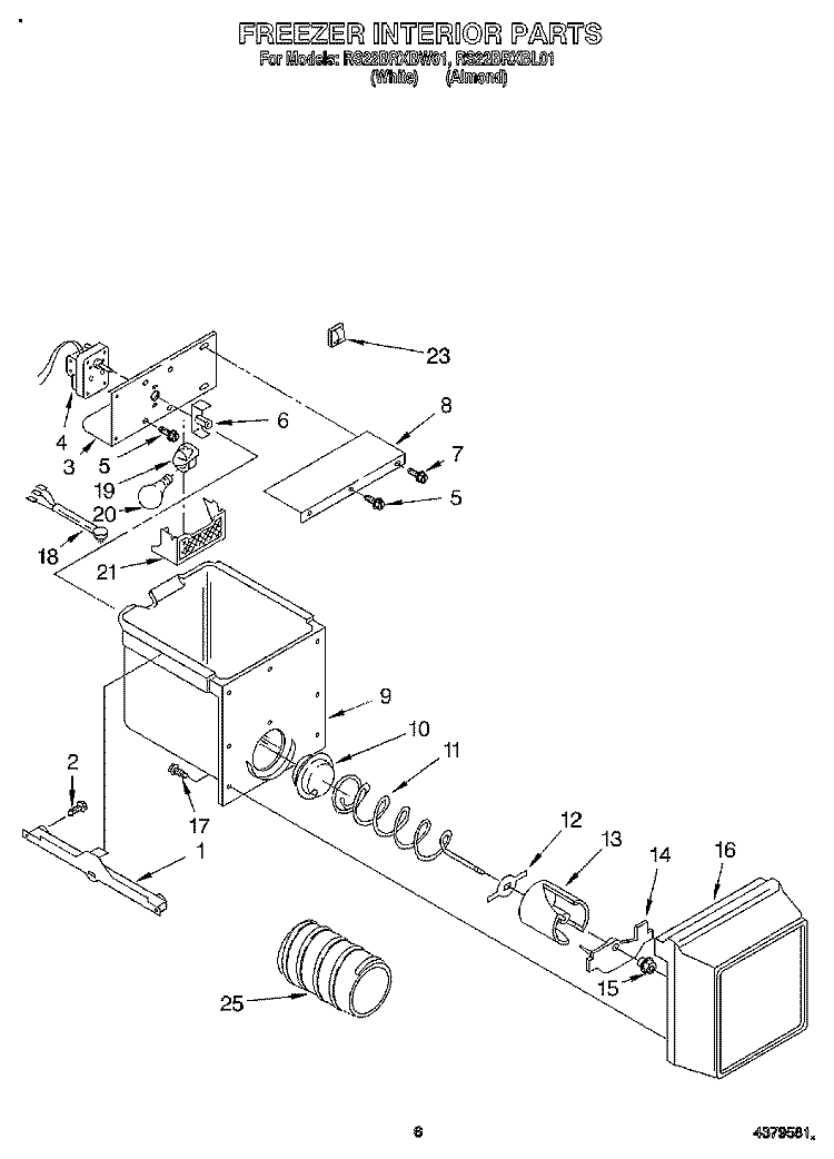 FREEZER INTERIOR Diagram and Parts List for RS22BRXBL01  Roper Refrigerator