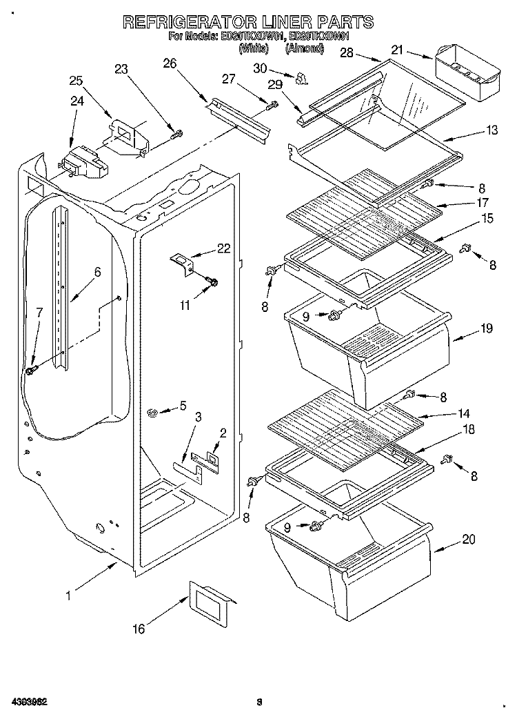 REFRIGERATOR LINER Diagram and Parts List for ED20TKXDN01  Whirlpool Refrigerator