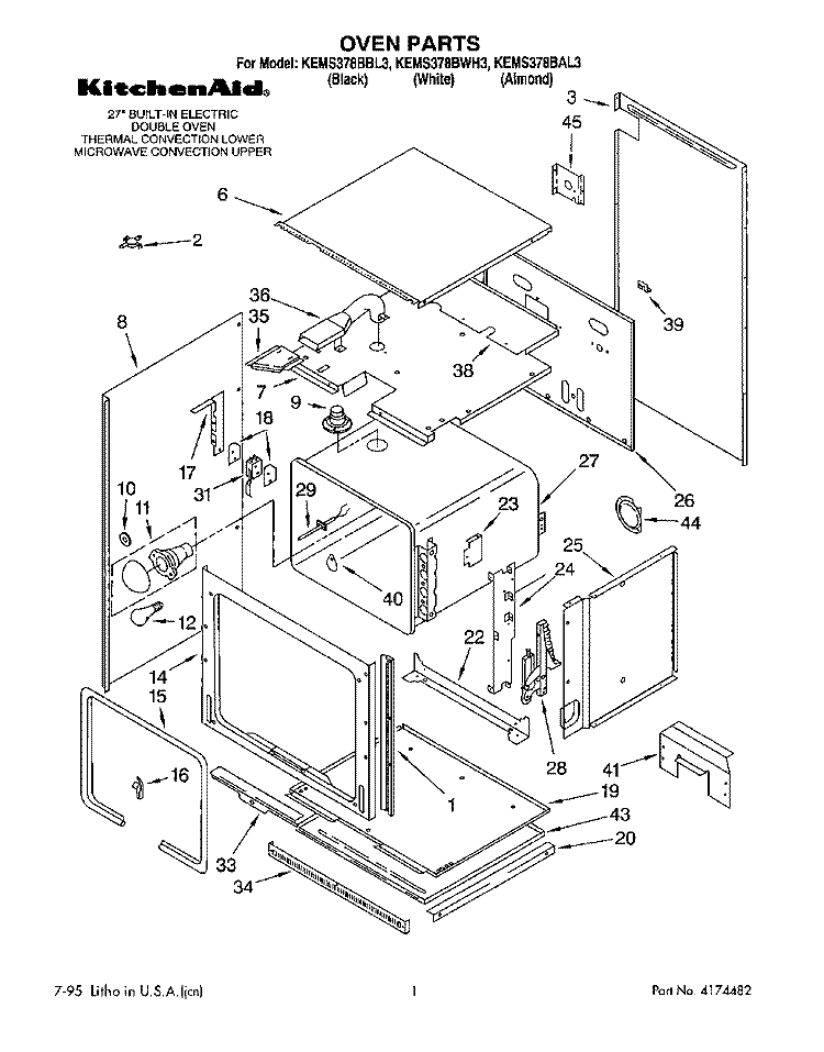 OVEN Diagram and Parts List for KEMS378BBL3  KitchenAid Wall Oven