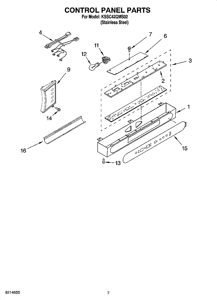 CONTROL PANEL PARTS Diagram and Parts List for KSSC42QMS02  KitchenAid Refrigerator