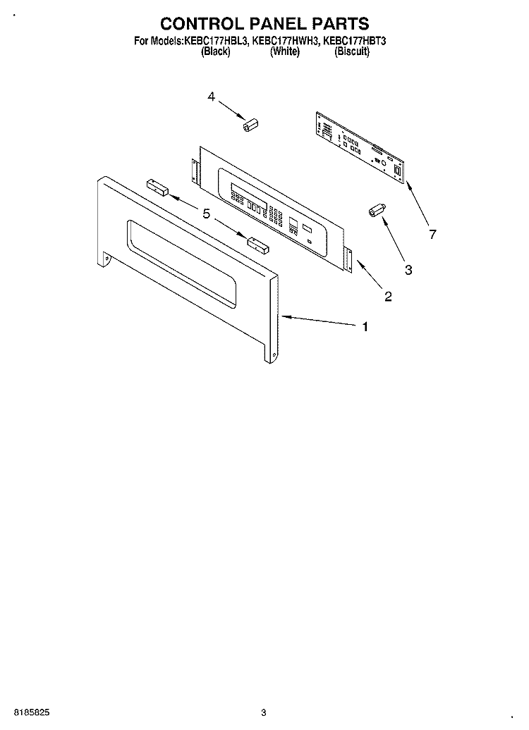 CONTROL PANEL Diagram and Parts List for KEBC177HBL3  KitchenAid Wall Oven