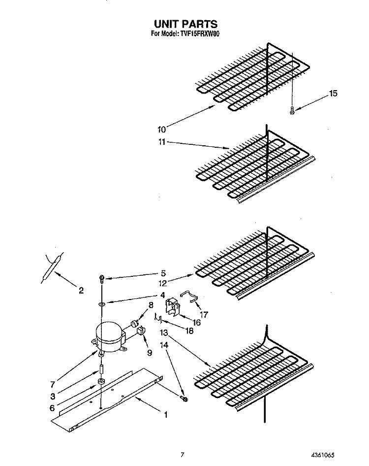 UNIT Diagram and Parts List for TVF15FRXW00  Whirlpool Freezer