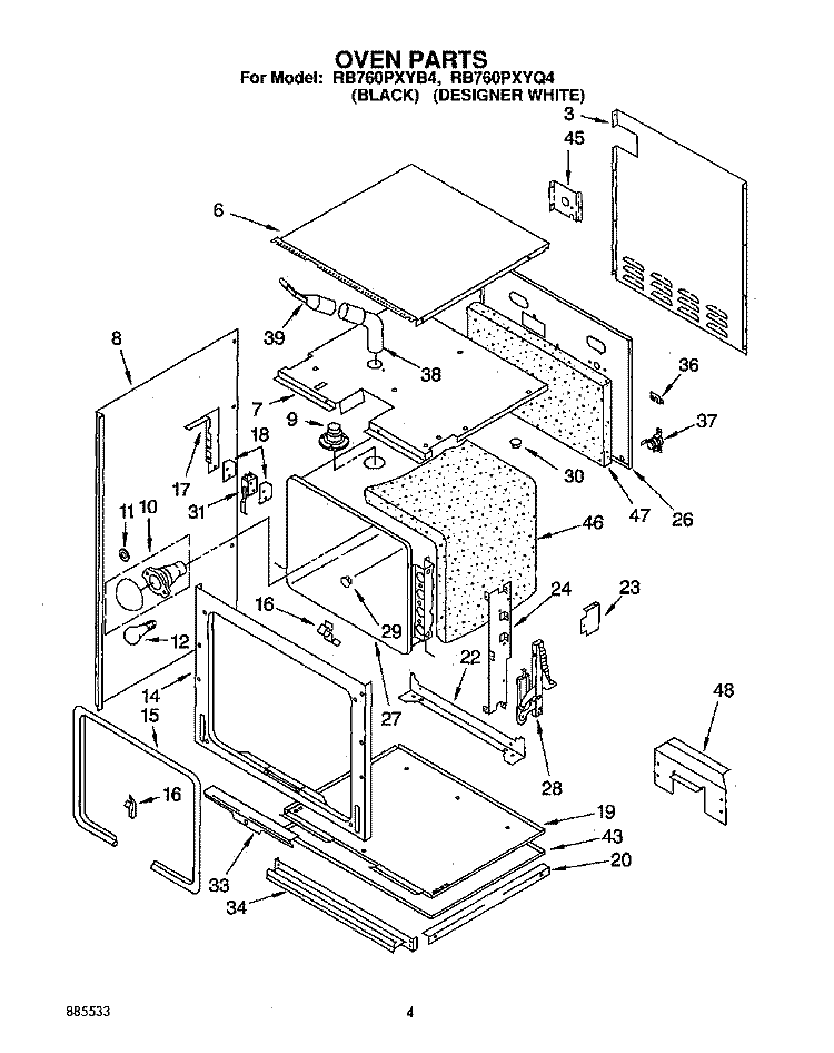 OVEN Diagram and Parts List for RB760PXYQ4  Whirlpool Wall Oven