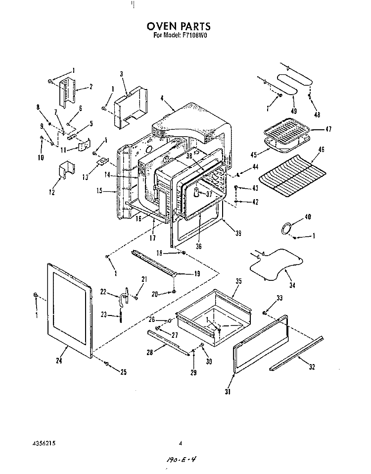 OVEN Diagram and Parts List for F7108^0  Whirlpool Range