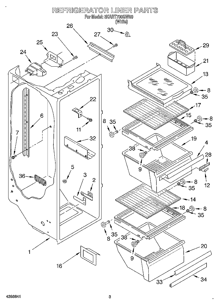 REFRIGERATOR LINER Diagram and Parts List for 3KART700GW00  Whirlpool Refrigerator