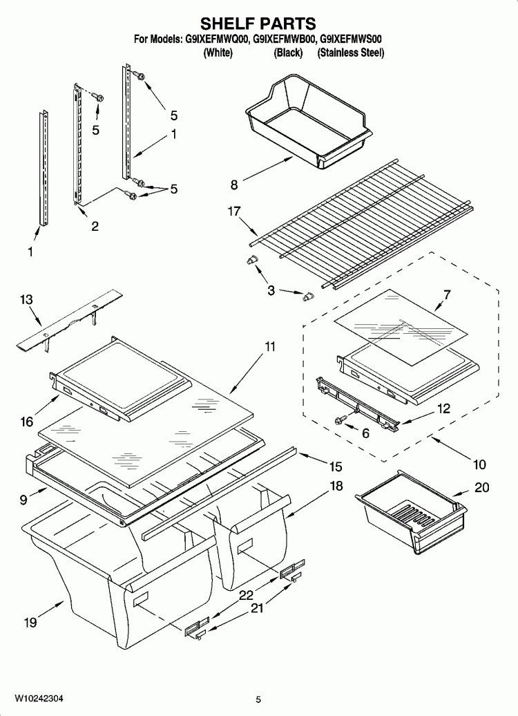 SHELF PARTS Diagram and Parts List for G9IXEFMWS00  Whirlpool Refrigerator