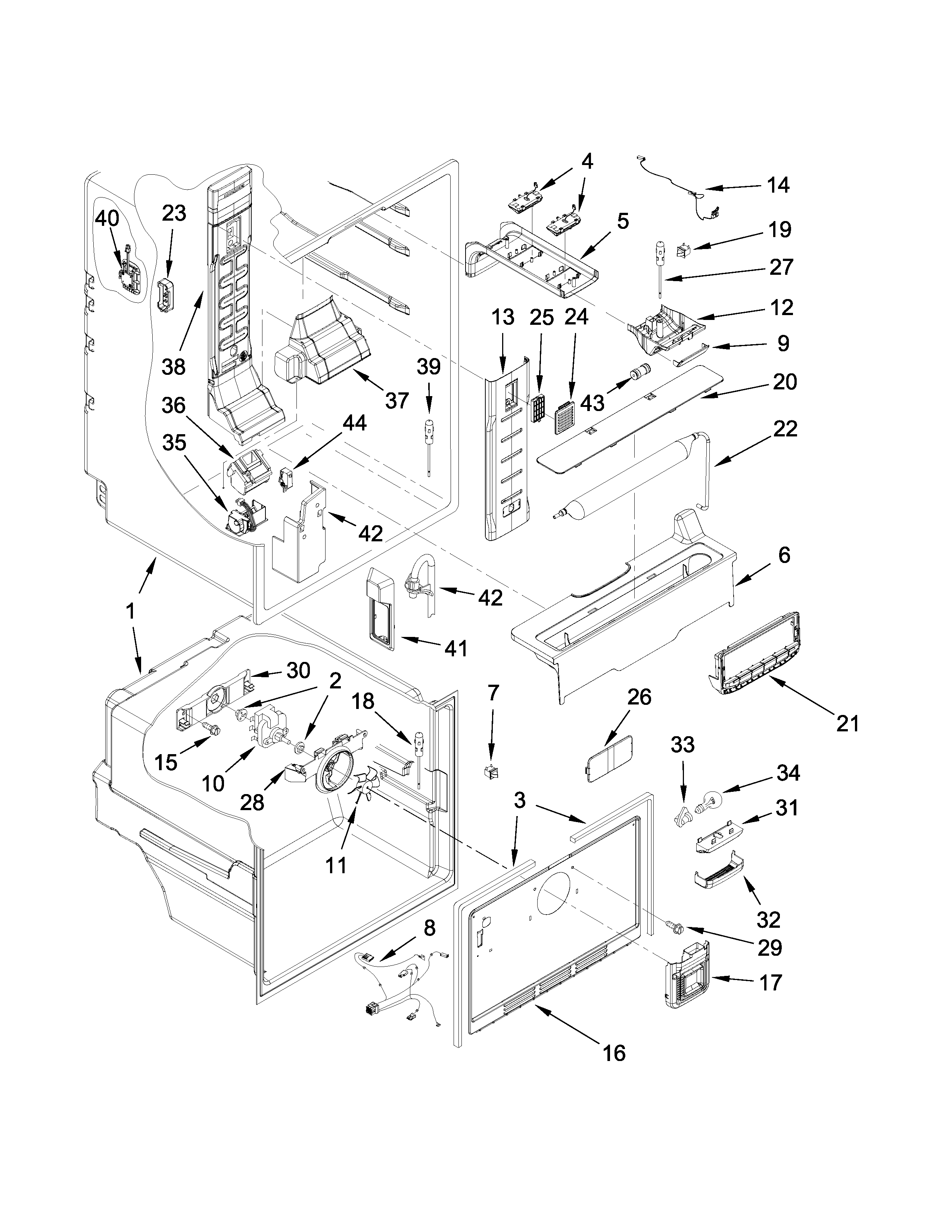 Liner Parts Diagram and Parts List for IX5BBEXDS00  Whirlpool Refrigerator