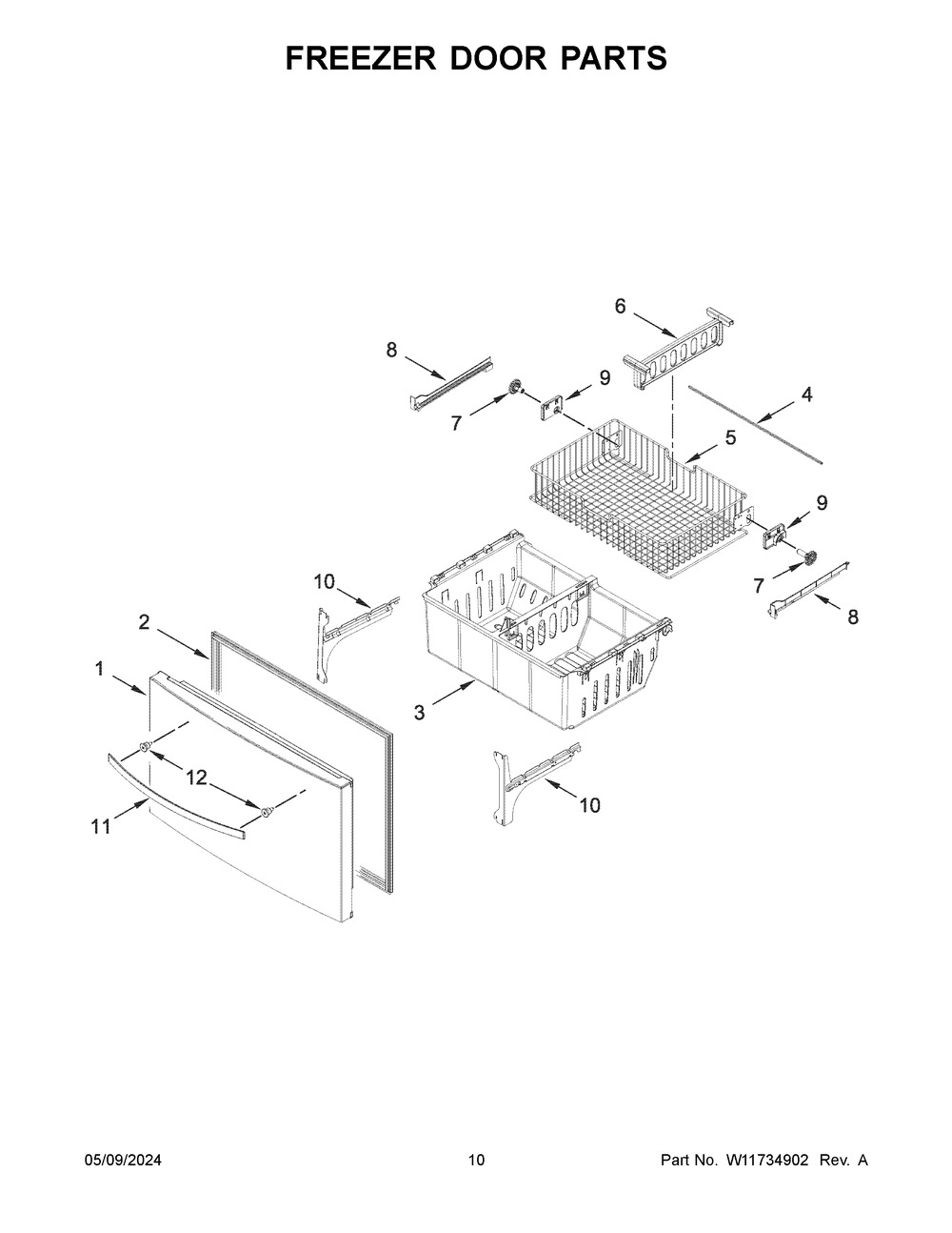 Freezer Door Parts Diagram and Parts List for WRX735SDHW10  Whirlpool Refrigerator