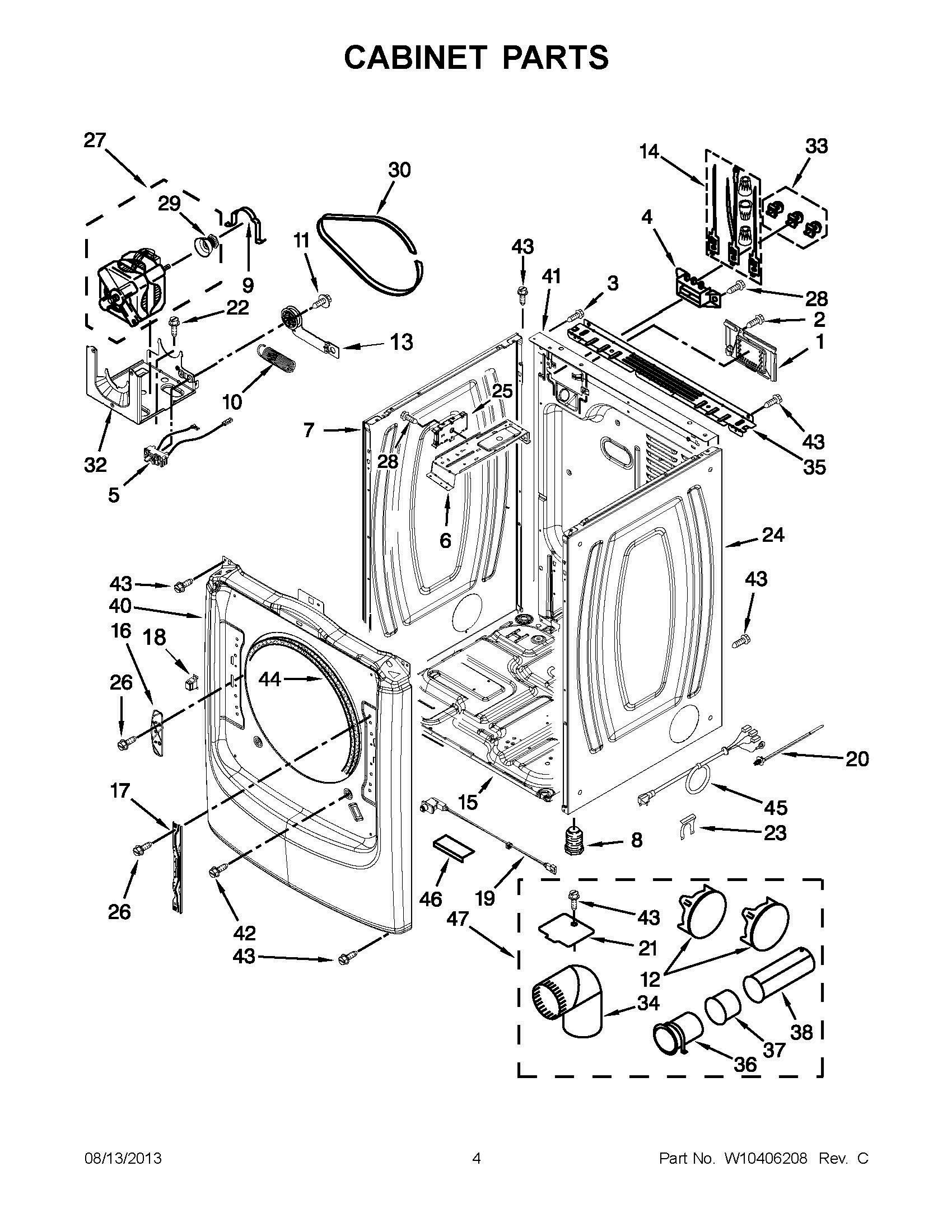 02 - CABINET PARTS Diagram and Parts List for YMED7000XW1  Whirlpool Dryer