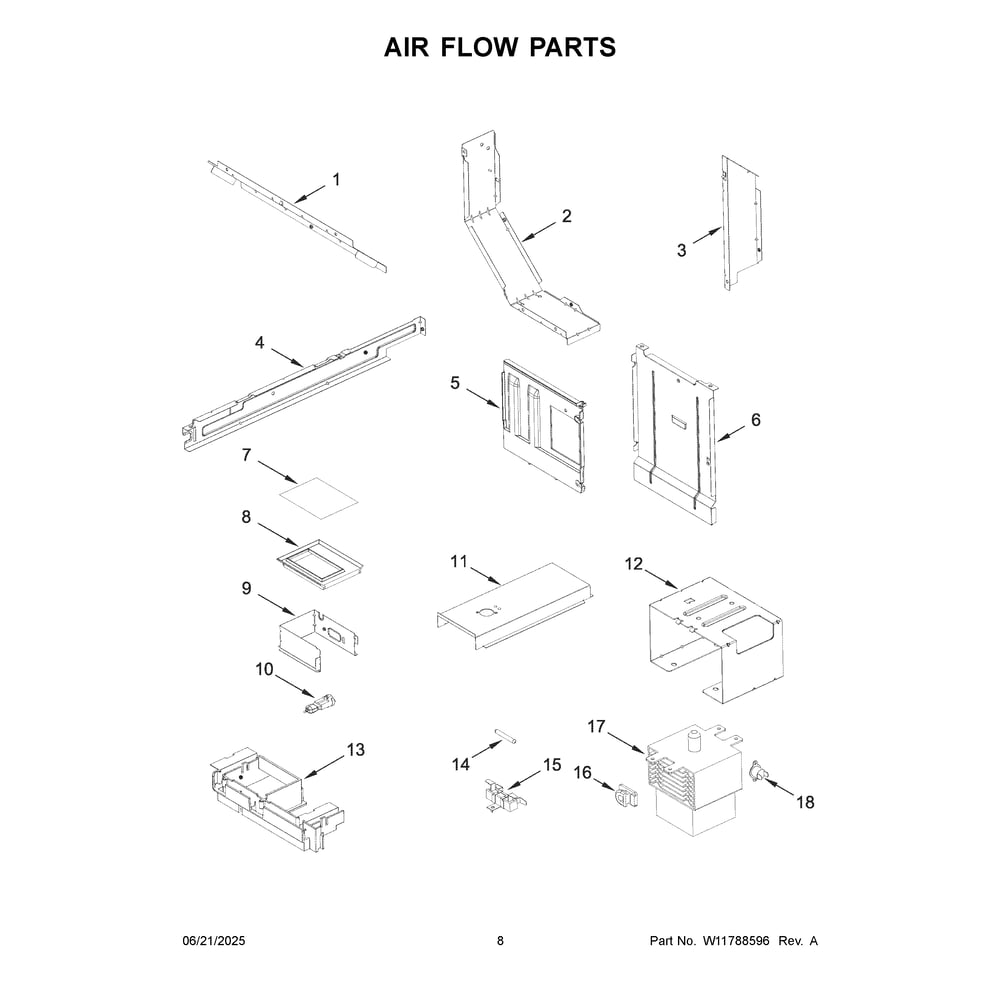 Air Flow Parts Diagram and Parts List for WMT55511KS03  Whirlpool Microwave