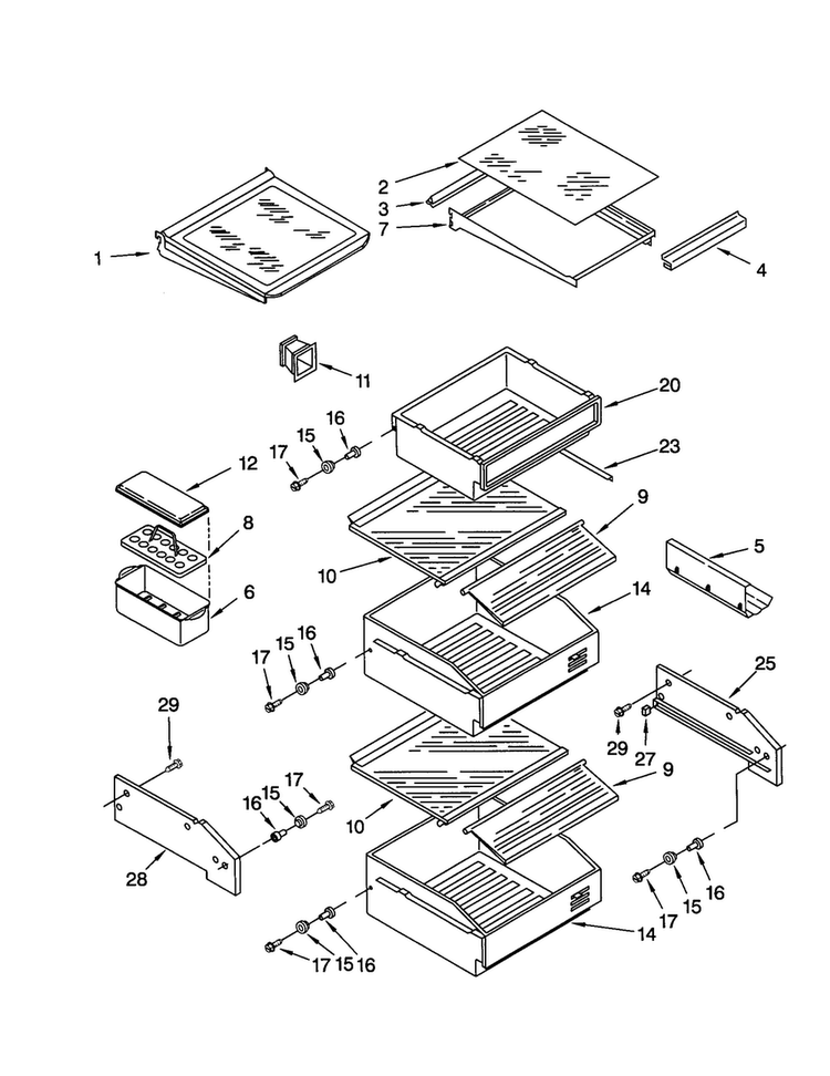 Refrigerator Shelf Diagram and Parts List for KSSS36QJS00  KitchenAid Refrigerator