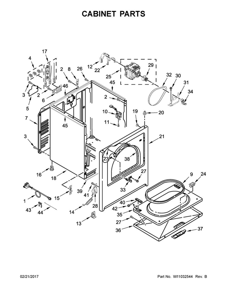 Cabinet Parts Diagram and Parts List for 4KWED4815FW0  Whirlpool Dryer