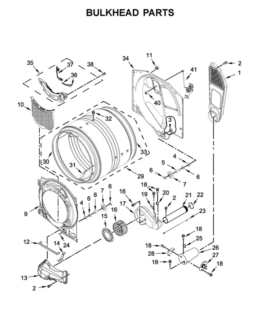 Bulkhead Parts Diagram and Parts List for WGD5620HW2  Whirlpool Dryer