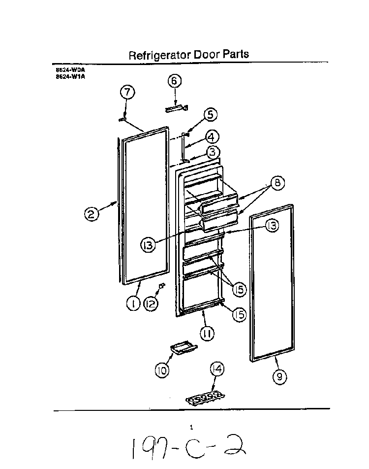 Refrigerator Door Diagram and Parts List for 8624*1A  Roper Refrigerator