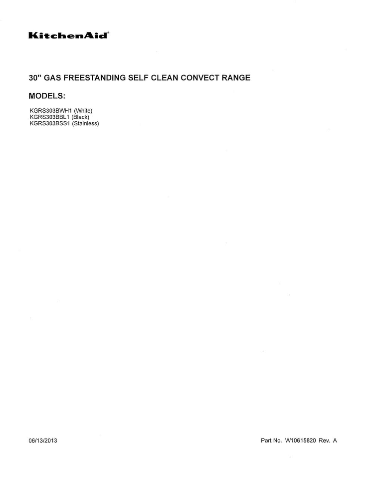 Front Cover Diagram and Parts List for KGRS303BWH1  KitchenAid Range