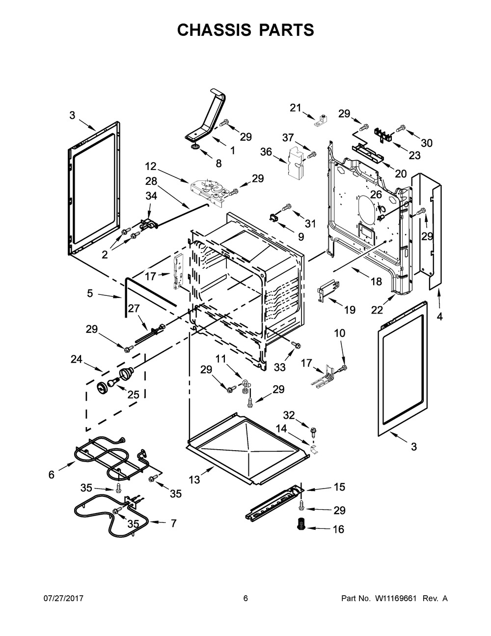 Chassis Parts Diagram and Parts List for IES426AS1  Whirlpool Range