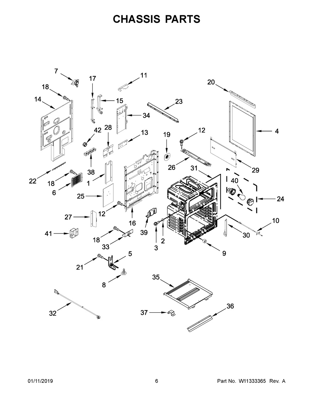 Chassis Parts Diagram and Parts List for YWGE745C0FS1  Whirlpool Range