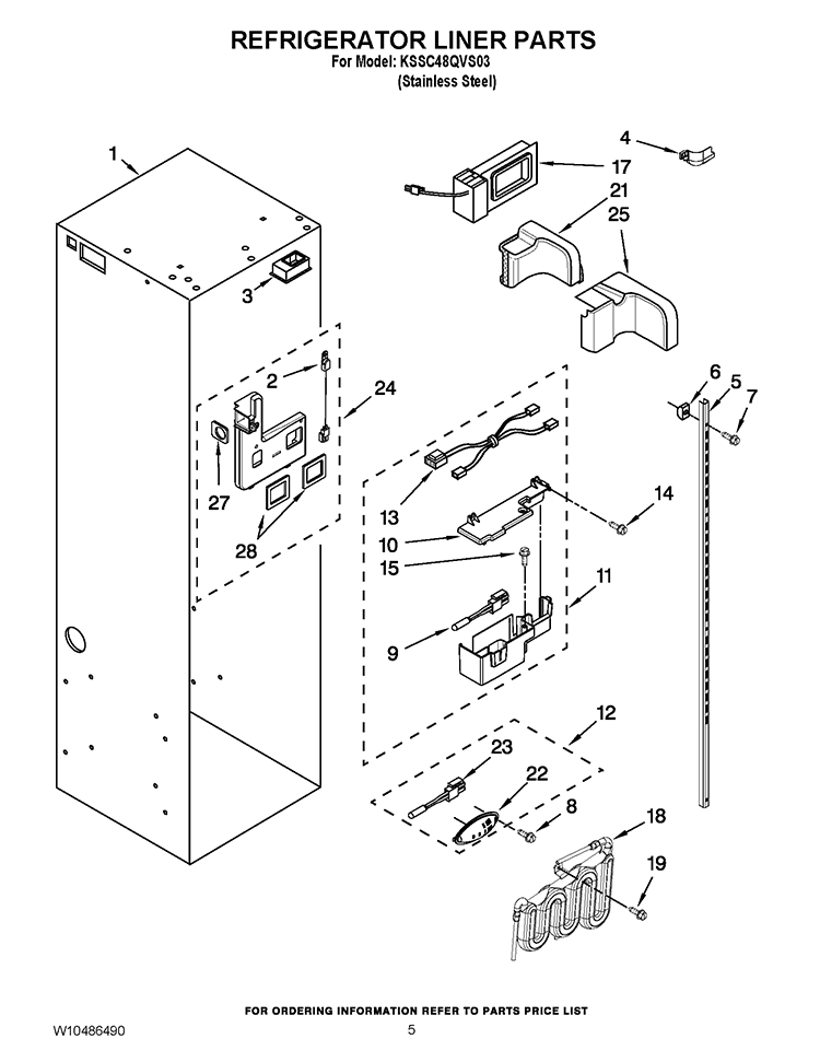 REFRIGERATOR LINER PARTS Diagram and Parts List for KSSC48QVS03  KitchenAid Refrigerator