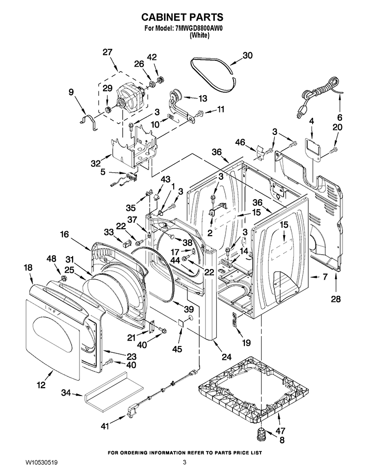 CABINET PARTS Diagram and Parts List for 7MWGD8800AW0  Whirlpool Dryer