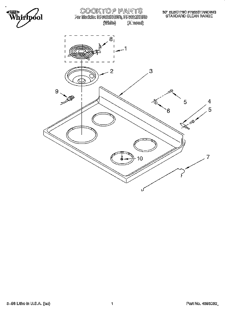 COOKTOP Diagram and Parts List for RF3020XGN0  Whirlpool Range
