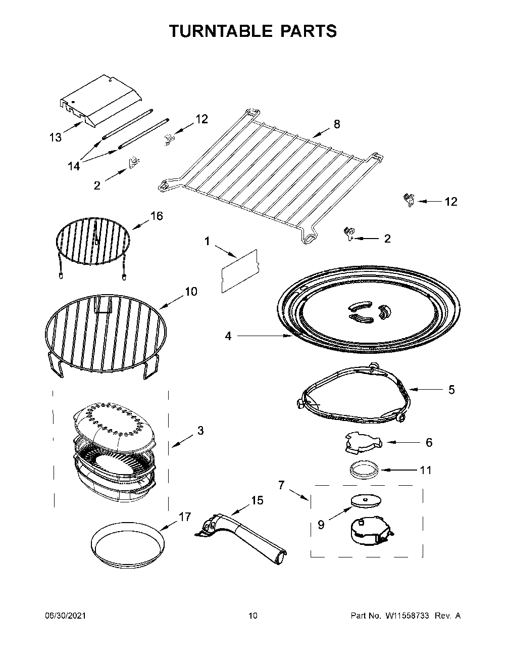Turntable Parts Diagram and Parts List for YKMHP519ES05  KitchenAid Microwave