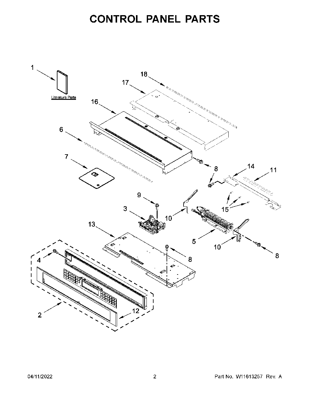 Control Panel Parts Diagram and Parts List for KODE300ESS20  KitchenAid Wall Oven