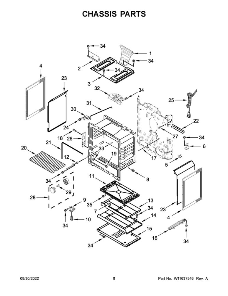 Chassis Parts Diagram and Parts List for WFG525S0JV5  Whirlpool Range
