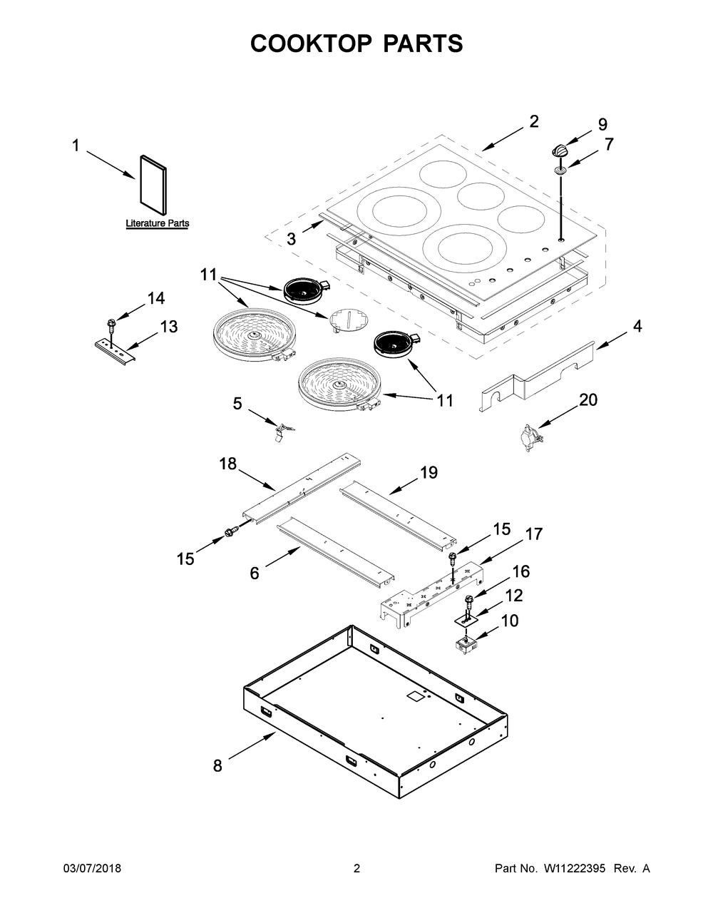 Cooktop Parts Diagram and Parts List for WCE77US0HW00  Whirlpool Cooktop