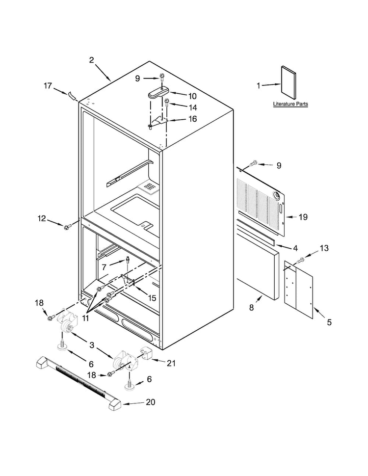 Cabinet Parts Diagram and Parts List for WRB119WFBB00  Whirlpool Refrigerator