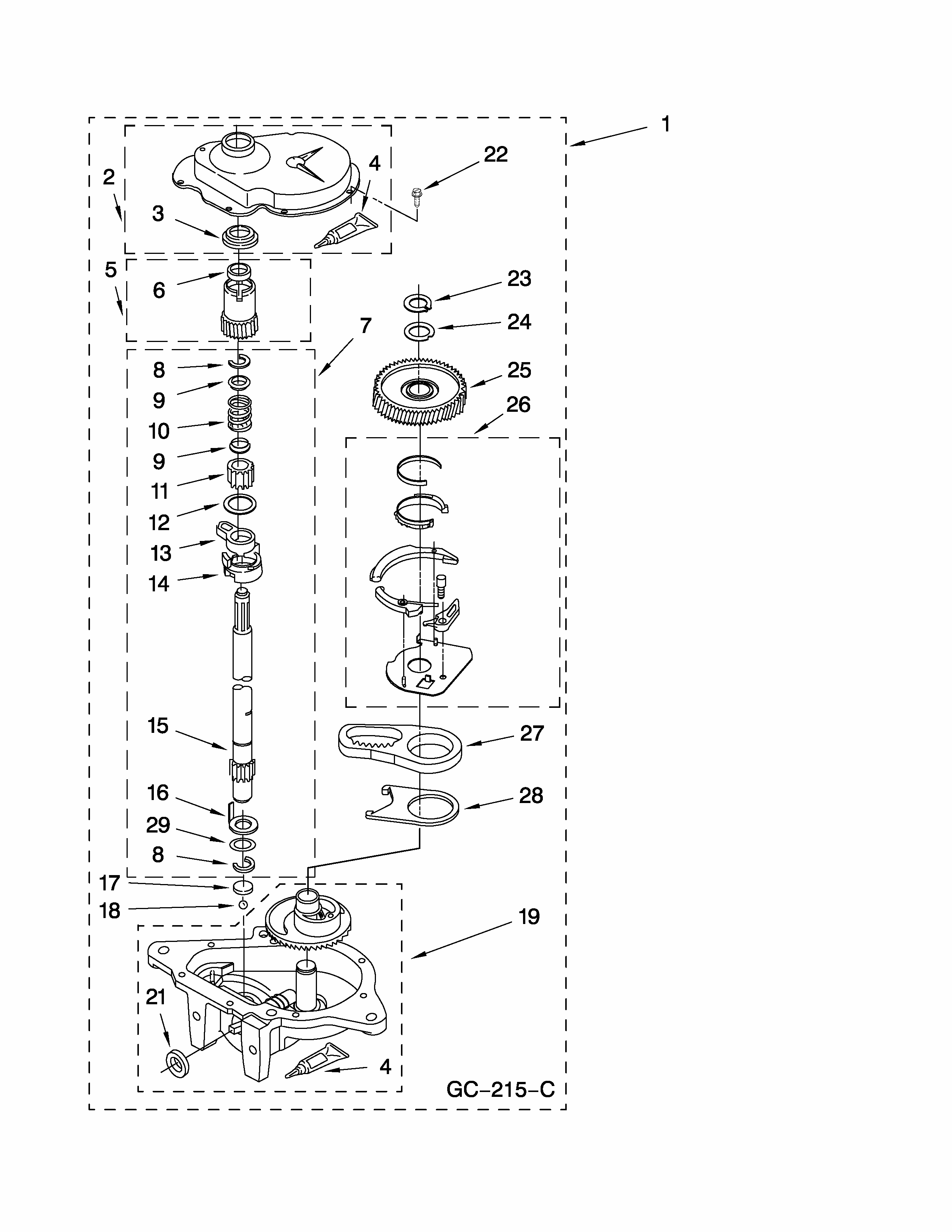 Gearcase Parts Diagram and Parts List for 11080754006  Kenmore Washer Dryer Combo