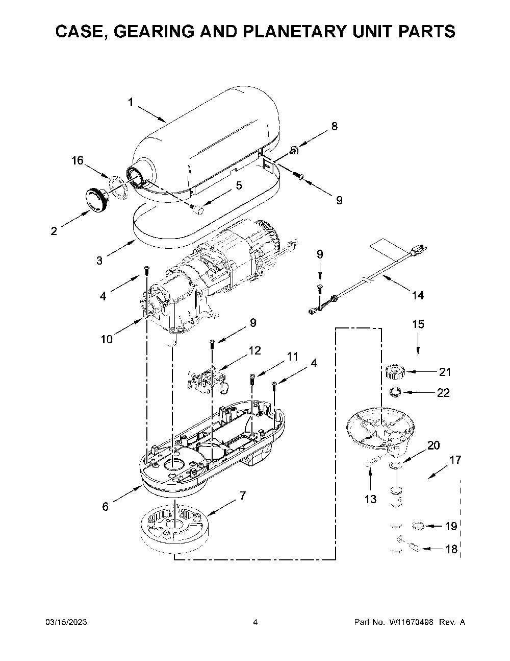 Case, Gearing And Planetary Unit Parts Diagram and Parts List for KSM55SJSXER0  KitchenAid Mixer