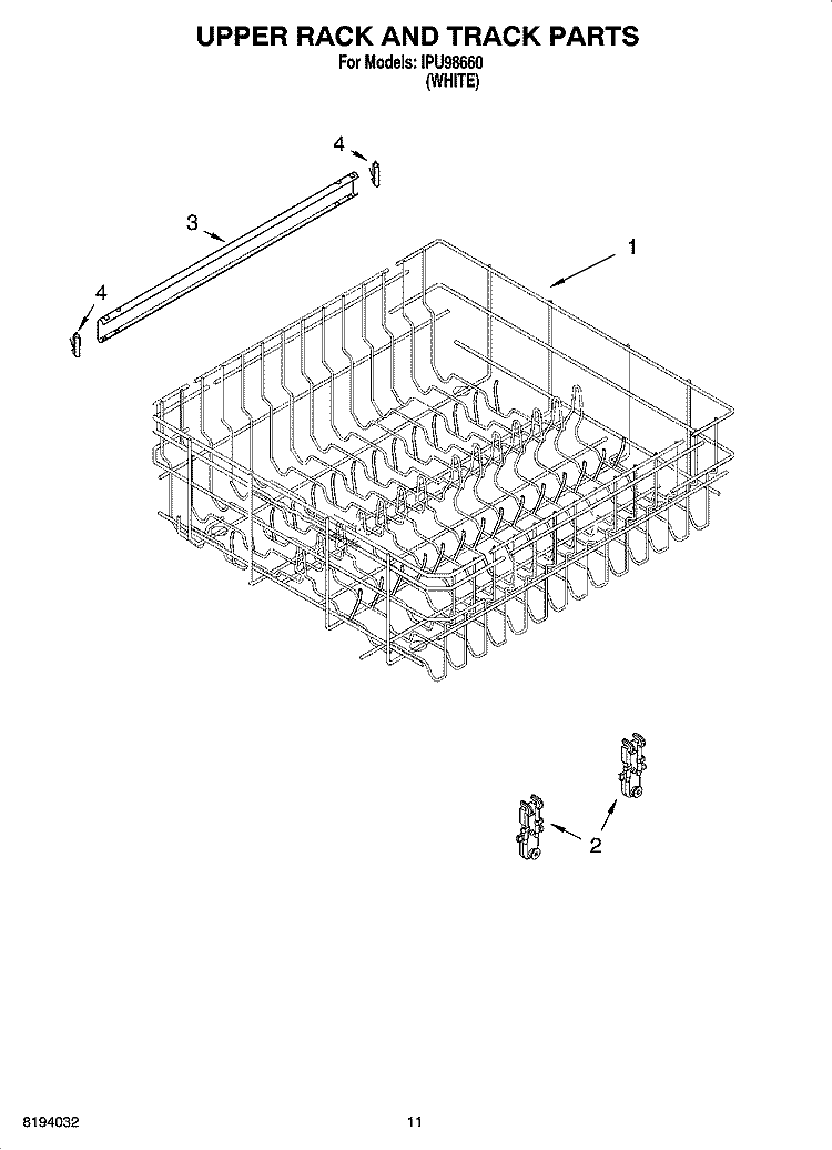UPPER RACK AND TRACK PARTS Diagram and Parts List for IPU98660  Inglis Dishwasher