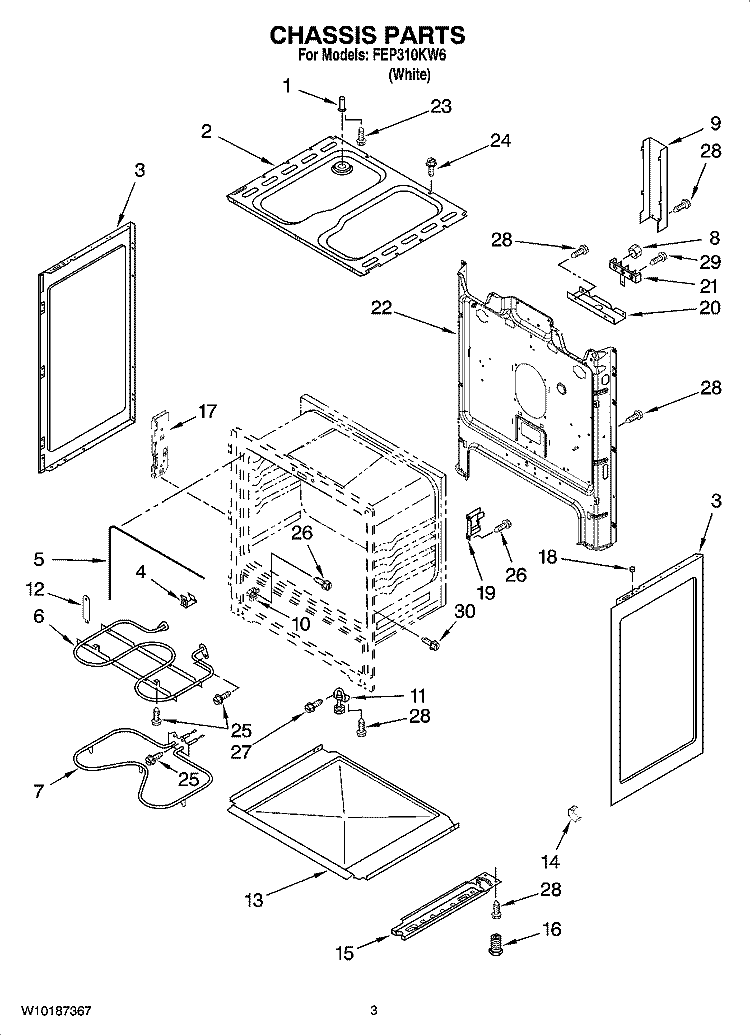 CHASSIS PARTS Diagram and Parts List for FEP310KW6  Roper Range